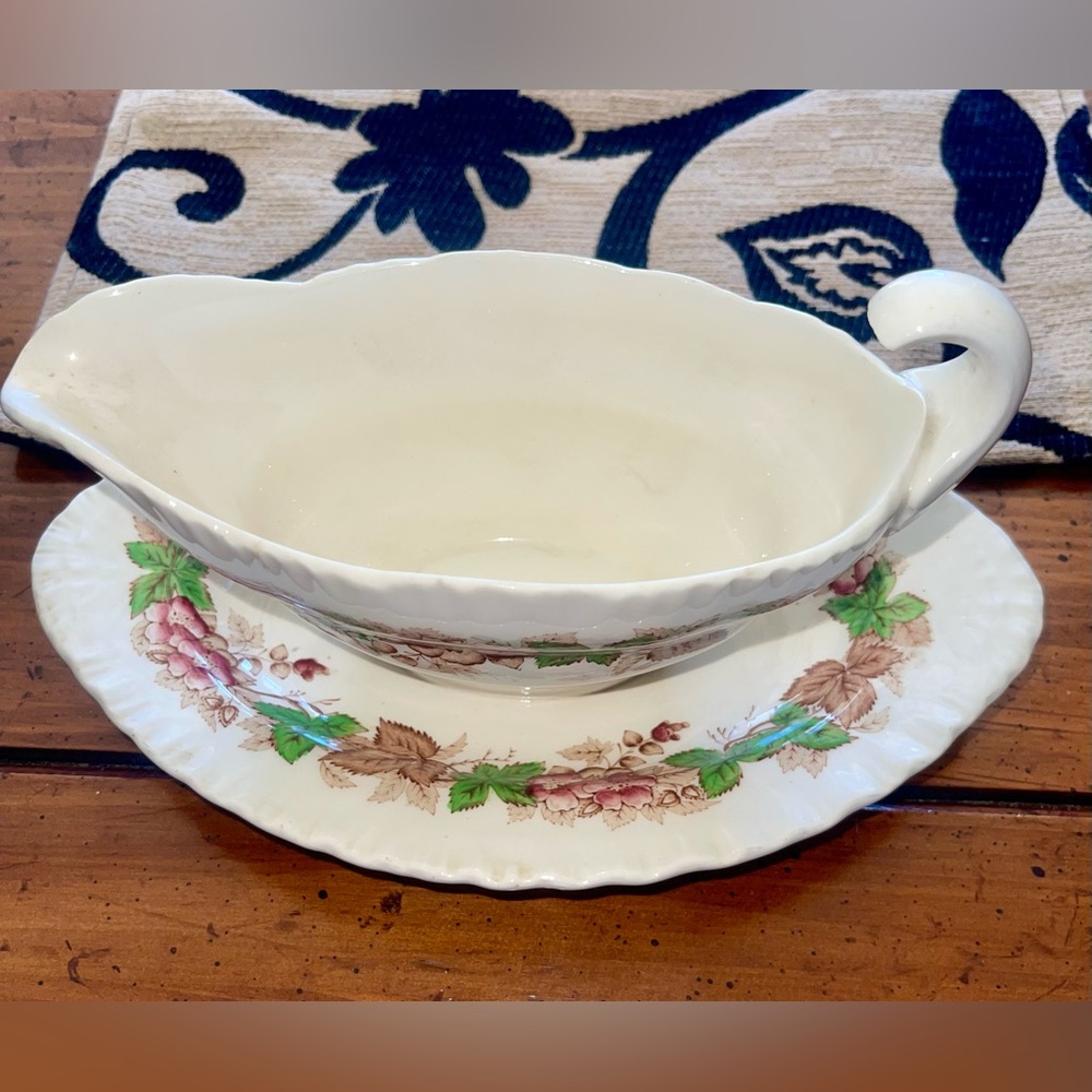 Vintage Wedgewood “Wildbriar” Floral Gravy Boat with Saucer - Made in England